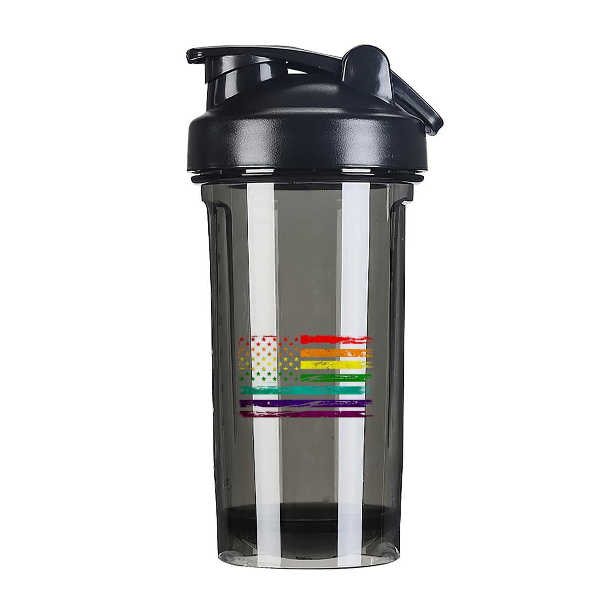 LGBT Gay pridefulness Rainbow Flag America Flag 3 18 Ounce Shaker Bottle Drink Mixer Leak-proof Pre Workout Protein Shakes Meal Replacement Shakes Bottles 500ML/18 Oz Black