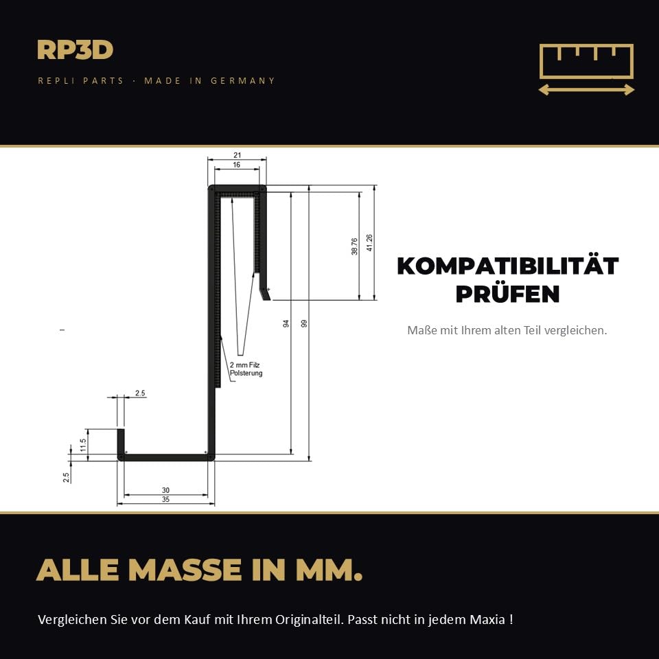 Generisch RP3D Metall Halterung für Bettverbreiterung passend für Hobby Maxia 585UL | 4er Set | Halterung aus pulverbeschichtetem Stahl für die Bettverbreiterung, 4er Set, gepolstert – Ersatz für Ho4803200022