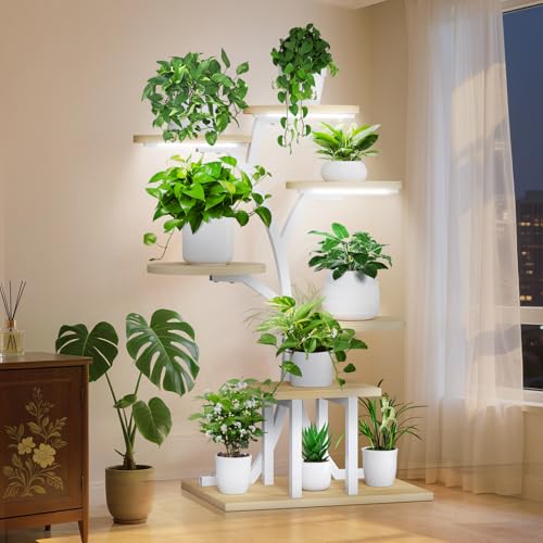Support Plantes Interieur avec Lampes de Croissance,7 Niveaux Porte Plante Interieur,110cm Etagere Plantes Interieur le Balcon du Jardin, Salon, Bureau, Noir