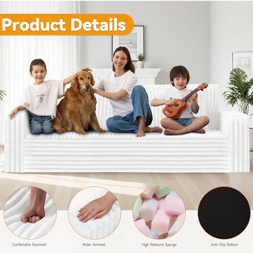 Image of HABUTWAY 78 inch Loveseat Boneless Couch, 4-in-1 Convertible Sofa Bed, Plush Fur Folding Futon Sofa Bed Couches with 2 Pillows for Living Room, High-Density Foam Support, No Assembly Required, Beige
