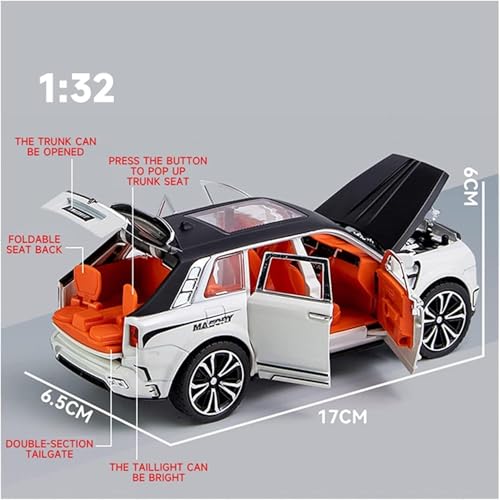 Image of Scale 1:32 Rolls Royce Masory - White Alloy Diecast Pullback Metal Car Toy with Sound Light & Opening Doors - Best Gift Toy for Kids