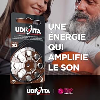 80 Piles Auditives Taille 312 Udivita PR41 (Marron) Zinc-Air Hearing Evolution - 10 Blisters de 8 Piles