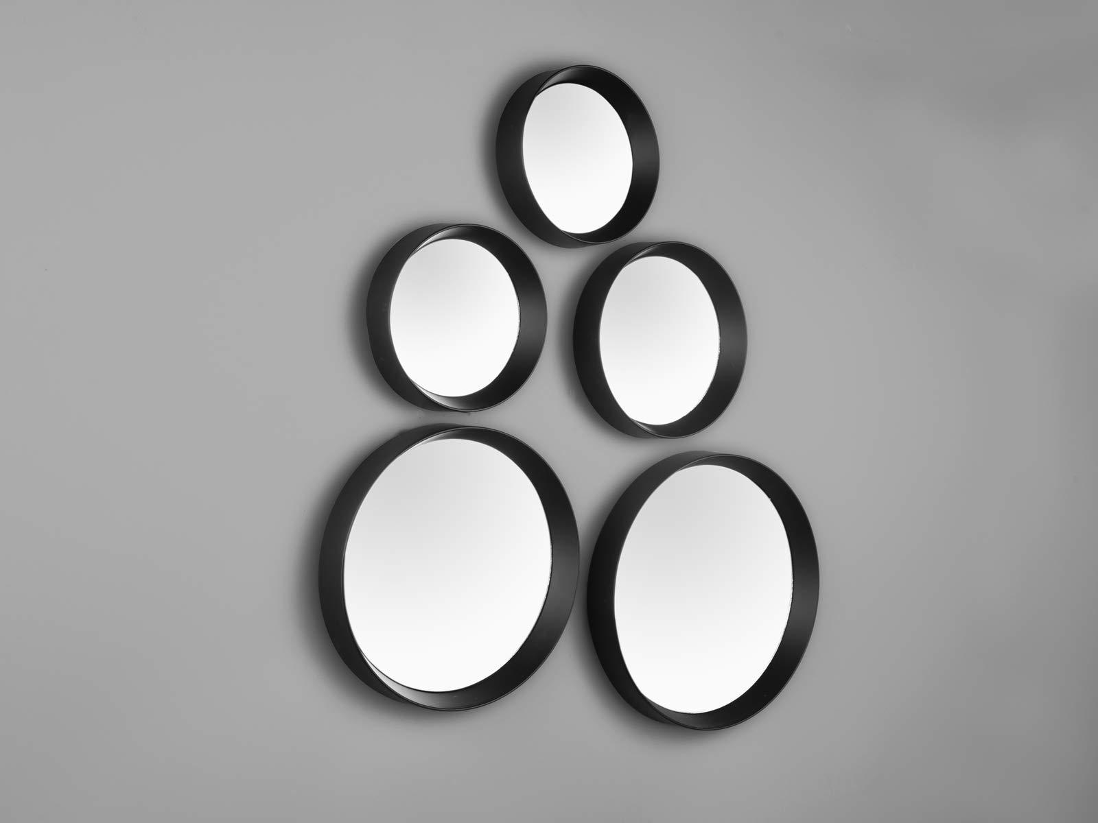 Deko Wandspiegel im 5er Set - runde Rahmen in Schwarz - mit Magnet zum Kleben ohne Bohren