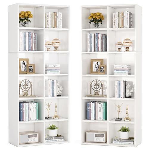 Tribesigns 71.65 Inch Tall Cubby Bookshelf Set of 2, White