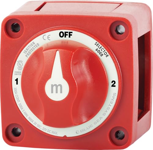 Image of Blue Sea Systems 3‑Position Mini Battery Switch, Red, 6008 m‑Series