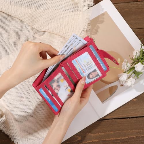 Image of GOIACII Small Women's Wallet Cute Credit Card Holder RFID Blocking Leather Billfold Fuchsia