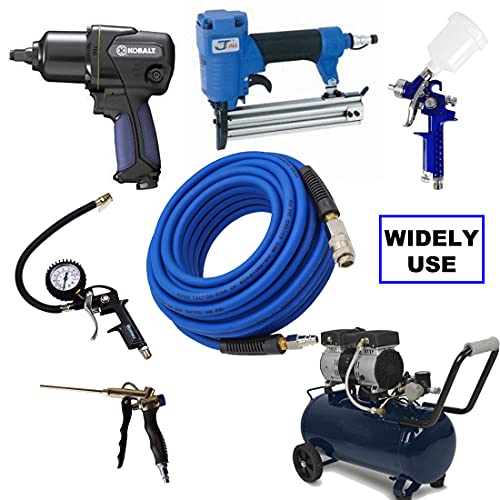 YOTOO-Hybrid-Air-Hose-15m-Long-65mm-ID-X-12mm-OD-300-PSI-with-Bend-Restrictors-14-Inch-Europe-Steel-Quick-Coupler-and-Plug-Blue