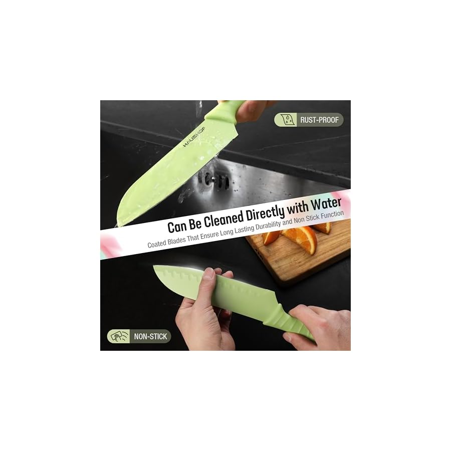 HAUSHOF Kitchen Knife Set, 12-Piece Colorful Knives Set with 6 Sheaths for Kitchen, Non-Stick Coated Stainless Steel Blades for Slicing, Dicing&Cutting, Gifts Knife Set for Dad, Mom, Husband and Wife