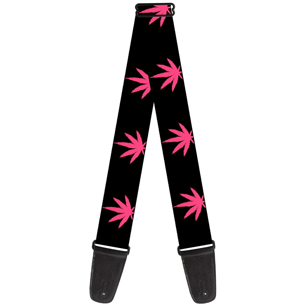 Buckle-Down Guitar Strap - Marijuana Leaf Repeat Black Pink