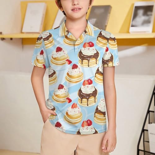 Boys' Classic Polo Shirts Short Sleeve Moisture-Wicking Golf & Tennis Shirts for Youth Teens Strawberry Cream Cake2
