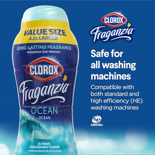 Image of Clorox Fraganzia Laundry Scent Booster Crystals, In-Wash Fragrance Beads for Fresh-Smelling Clothes & Linens, Safe for All Fabrics & Colors, Easy-Pour Bottle, Ocean Scent, 70 Oz - 6 Pack