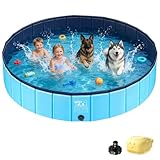 JONRRYIN Piscine pour Chien, 160 x 30cm Piscine Chien Pliable pour Grands et Petits Chiens, Stable et Antidérapant, Piscine Portable avec Rustines et Valve de Vidange pour Enfant Extérieure (160*30cm)