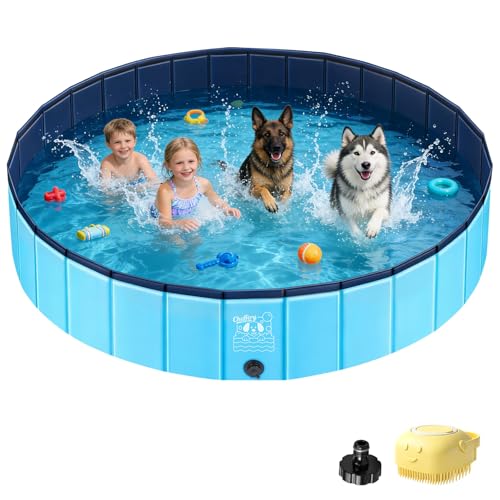 JONRRYIN Piscina para Perros, 160x30CM Piscina Perros Grandes, Bañera Perros Plegable de PVC Antideslizante con Parches y Válvula de Drenaje para Mascotas, Niños (160 * 30cm)