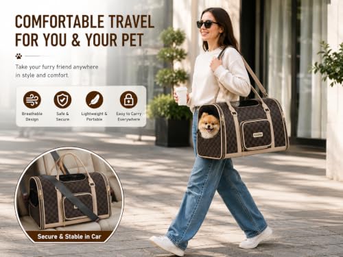 Image of Cawypety Cat Backpack Carrier, Breathable Cat Carrier Pet Backpack for Kitty Small Dog Up to 15Lbs, Transparent & Foldable Pet Carrier for Travel Hiking (Squre, Brown)