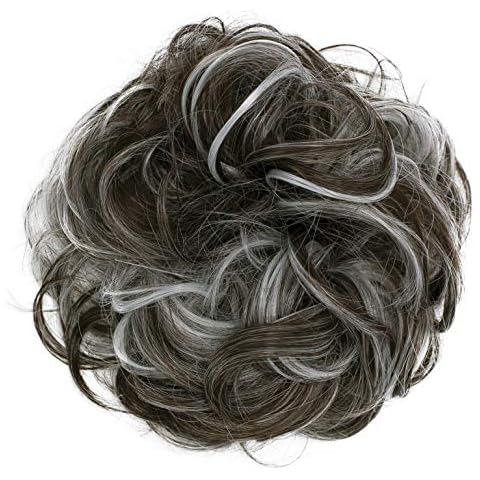 CAISHA Big Hairpiece Scrunchy Updo Bridal Hairstyle curly Messy Bun Dark Brown Gray Mix G34E Cover