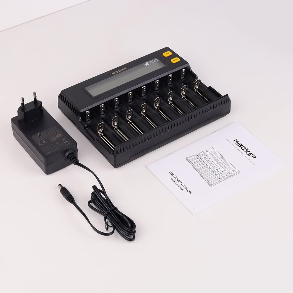 18650 - Cargador de batería universal con pantalla LCD para baterías NI-MH, NI-Cd, AA, AAA, 14500, 18350, 21700, 26650, Li-Ion LiFePO4, RCR123A (8 ranuras)
