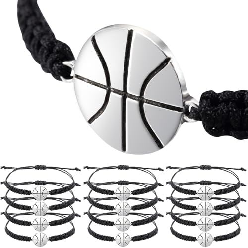 Hicarer 12 Pieces Basketball Bracelet Gifts Bulk Black Basketball Bracelet