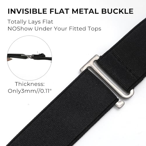 2PCS No Show Women's Stretch Belt Invisible Adjustable Elastic Belts Elastic Web Strap Waist Stretch Belt with Flat Buckle for Jeans Pants Dresses3