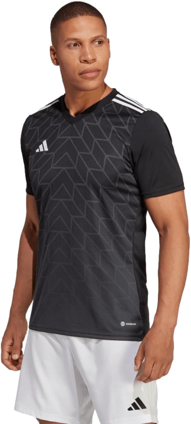 adidas Mens Team Icon23 V Neck Short Sleeve Jersey Soccer Cleats Moisture Wicking - Black - Size M