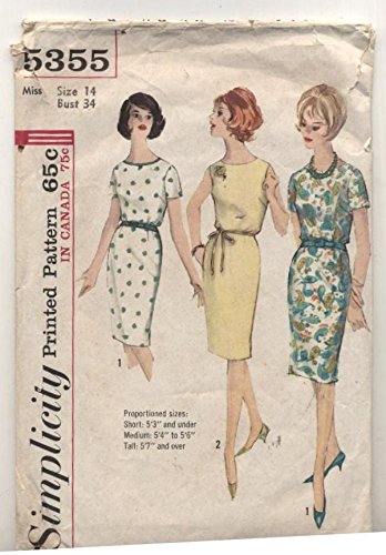Vintage 1964 Simplicity Misses One Piece Dress Sewing Pattern 5355 : Arts, Crafts & Sewing