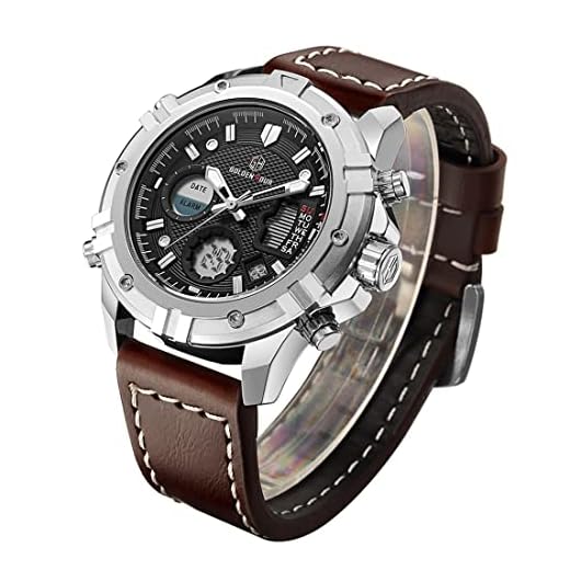 EMEBAY – Reloj de pulsera de piel, estilo militar – Golden Hour – Reloj clásico impermeable – Impermeable – Analógico de cuarzo – Reloj de pulsera de cuero – Top marca de, pulsera