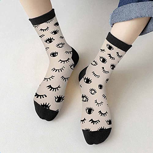 Image of Red Striped Crew Socks for Woman Size 6-8 Christmas Tree Moose Snowflake Dots Lines Girls Socks