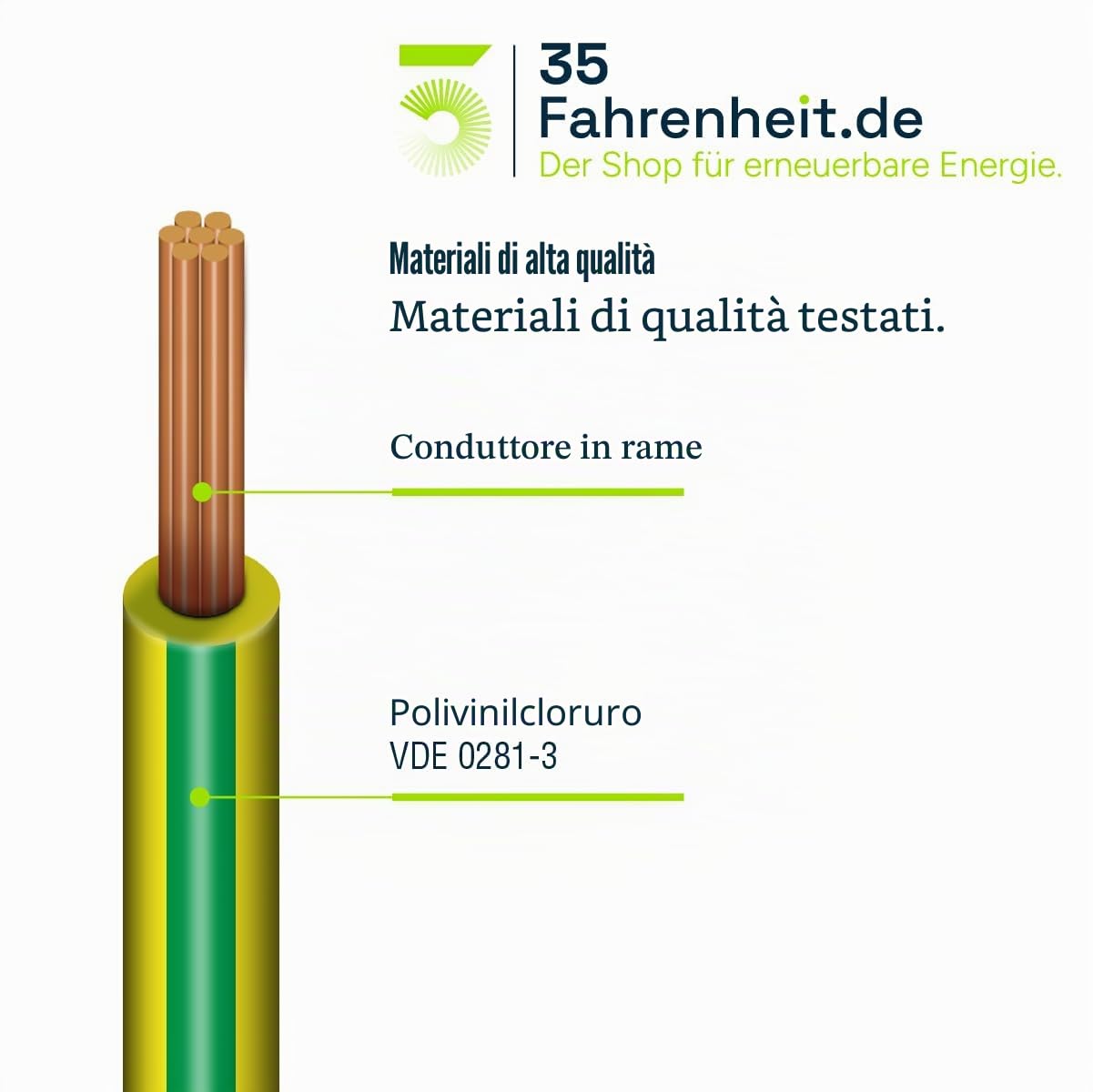 Cavo di messa a terra, 20 m, 6 mm², H07V-U, cavo in rame singolo, BV Single Core, ad alta corrente, 450/750 V, certificato VDE, per messa a terra, installazione elettrica, impianti solari, edilizia