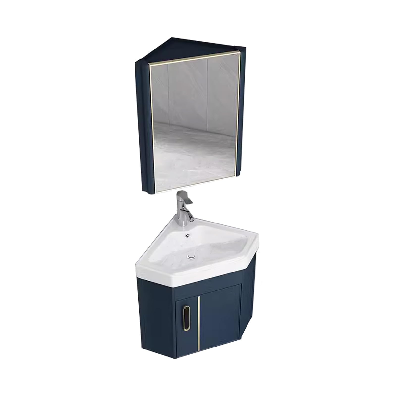 DFGHNBVC Corner Bathroom Cabinet With Sink, Three-Layer Storage Mirror Cabinet For Small Spaces, Space-Saving Solution,Blue-38Cm
