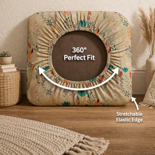 Image of STITCHNEST 'Contour Fit Series' Stretchable Printed Wooden Sofa Cover (Pack of 2) - Elastic Wooden Chair Cover | Wooden Sofa Seat Cover | Size - 20-21 x 20-21 x 3-5 in