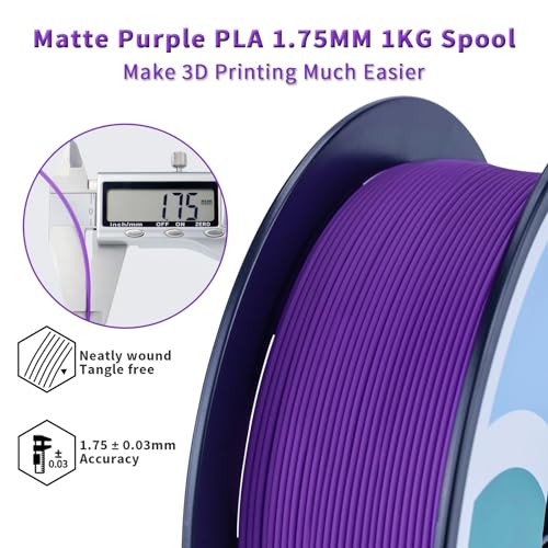 Image of ZIRO Matte PLA Filament 1.75mm,No-Shine High Toughness 1KG Material, Purple | Fit for Most FDM 3D Printer, 1.75mm 1KG Spool, Dimensional Accuracy + /-0.03mm, Colorful PLA FilamenT