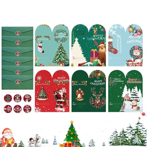 6 Diseños Navideños Variados: Tarjetas Navideñas Divertidas, Tarjeta De Felicitación Divertidas Con Sobres | Tarjetas De Navidad Para Mujeres, Niños, Niñas, Abuela, Hogar, Oficina, Escuela, Calcetine