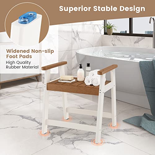 Giantex Shower Bench With Arms, Waterproof Hdpe Shower Stool For Bathroom, Heavy Duty Sturdy Bath Seat For Seniors Elderly, Non-Slip Feet, Spa Shower Chair For Inside Outdoor, Easy To Assemble #TOP2