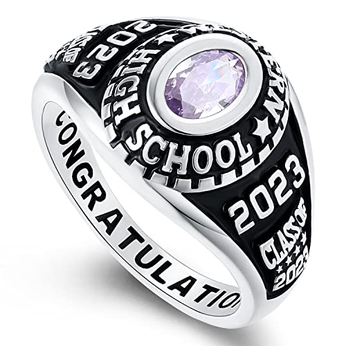 Ccjcinata Customized Sterling Silver High School And College Class Ring For Men Pride Ring Graduation Rings For Women Classic Collection Fully Personalized (Sterling Silver - Platinium) #TOP2