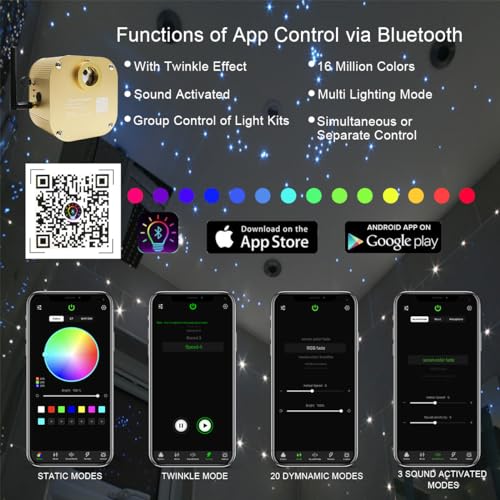 Image of AKEPO 16W Twinkle Fiber Optic Light Engine, Twinkle Bluetooth APP Control Engine Driver Light Box with Music Activated Function and 28-Key Remote Control for Car Stars Headliner and Home