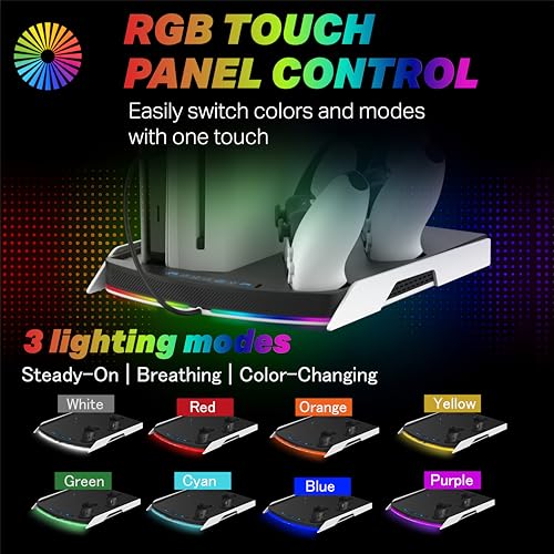Image of NiTHO PS5 /PS5 Slim /PS5 Pro Cooling Station Stand, Docking Station with Built-in 3 Level Fan, RGB LED Lights, PS5 /Edge Controller Dual Charging Station, Accessories for PlayStation 5 Console