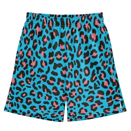 Blue Leopard Pattern Boys Athletic Shorts Kids Basketball Shorts Gym Short for Summer L