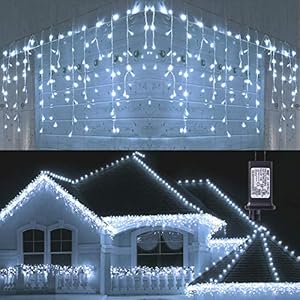 Toodour Christmas Icicle Lights Outdoor, 360 LED 29.5ft 8 Modes Fairy Icicle String Lights with 60 Drops, Led Christmas…