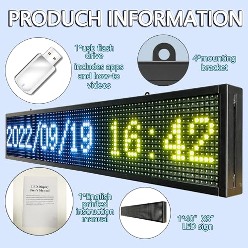 Image of P10 Scrolling Led Sign Programmable Digital Electronic Message Display,Outdoor Waterproof Full Color High Brightness Wifi Control for Business Store Advertising (40 inchx8 inch)