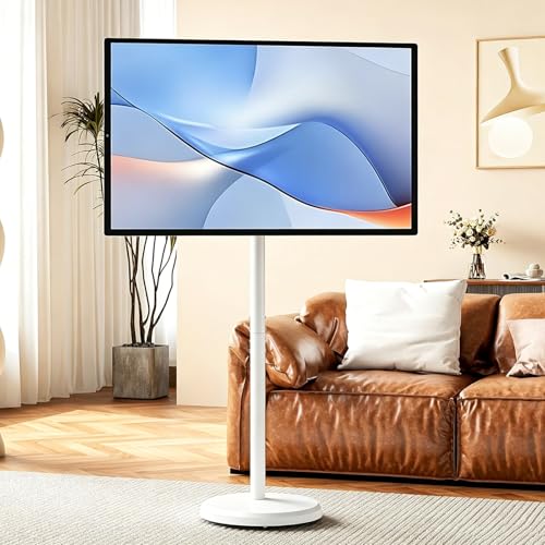 AityBuy Monitor Portátil con Pantalla Táctil 1080p De 24 Pulgadas con Ruedas. Televisor Inteligente Móvil con Rotación Completa, Soporte De TV Inalámbrico con Ruedas, Monitor Inteligente 4+64G