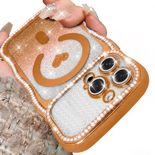 Amzfield Magnetic Phone Case for iPhone 15 Pro, Bling Shiny Sparkle, Orange - image 8