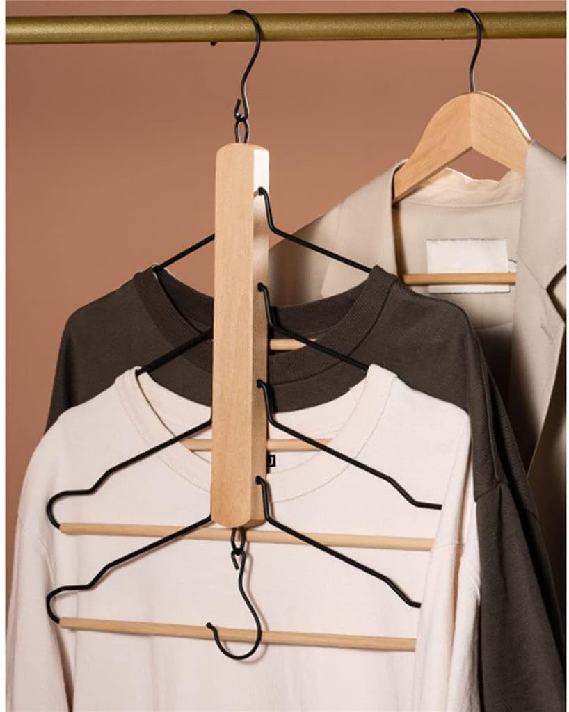 JSEIAJB Multifunctional 4 Layers Pants Hangers 4 in 1 Clothes Hangers Storage Rack Wooden Hanger Wardrobe Closet Organizer(E)