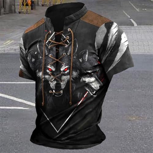 MARSVOVO Tactical Polo Shirts for Men Lace Up Patchwork Neck Totem Camo Vintage Short Sleeve Workout Henley Shirt2