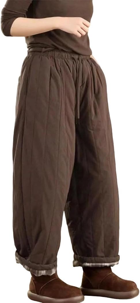 Women's Winter Padded Pants Casual Elastic Waist Thickened Thermal Insulated Trousers for Everyday Warmth