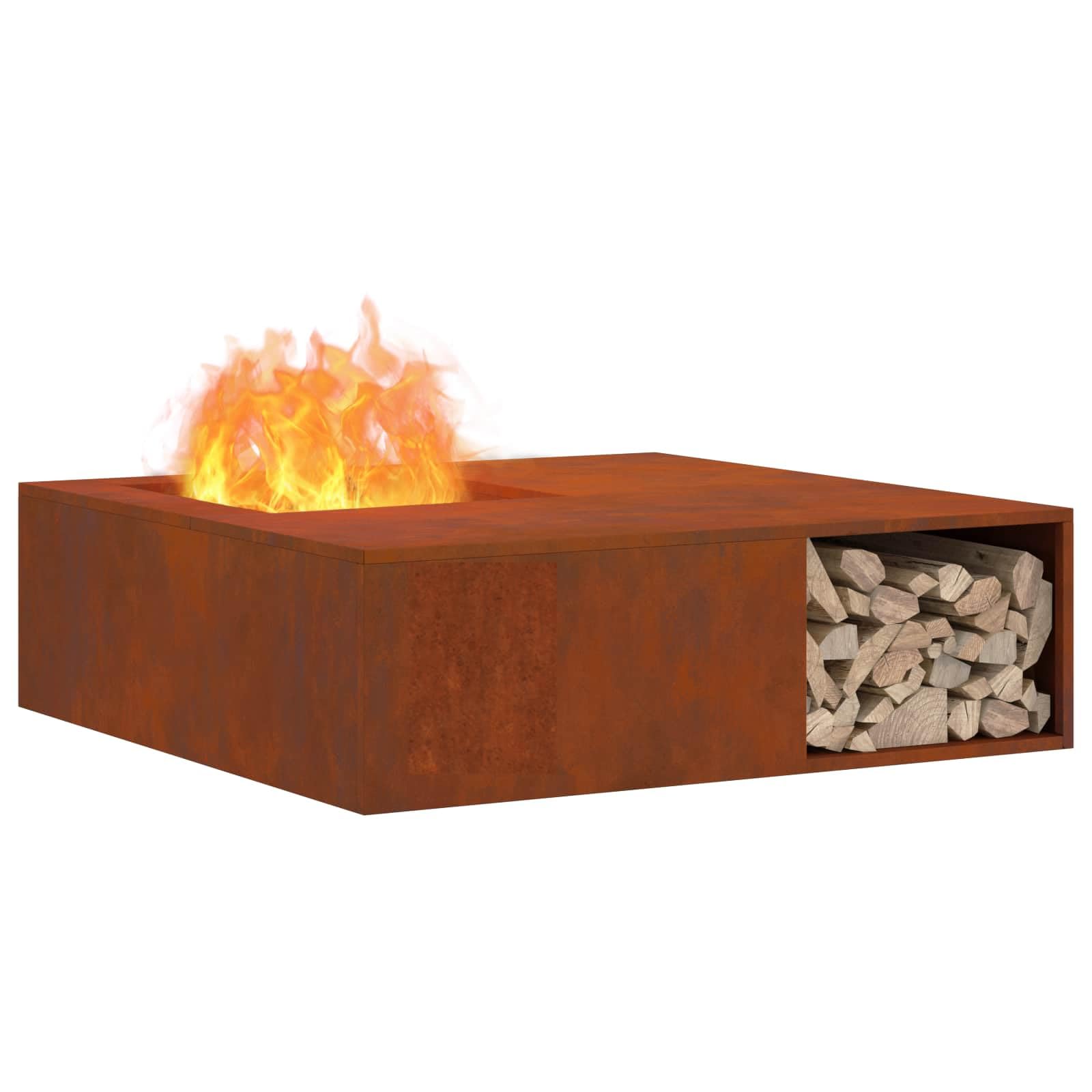 vidaXL Foyer de cheminée Marron 100 x 100 x 30 cm Acier patiné, Foyer de Jardin élégant, carré en métal Moderne, résistant à la Chaleur, Parfait pour Vos soirées Entre Amis