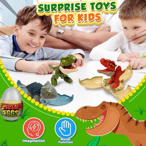 Image of 4 Pack Hatching Dinosaur Eggs for Kids Boys, Travel Toys Essentials for Toddlers Kids Dinosaur Eggs Surprise Birthday Gift Toys for Boys Aged 3 4 5 6 7 8 Year Old Christmas Stocking Stuffer Easter