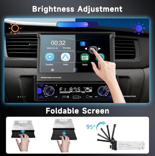 Radio para auto con pantalla táctil retráctil de 7 pulgadas miniatura 4