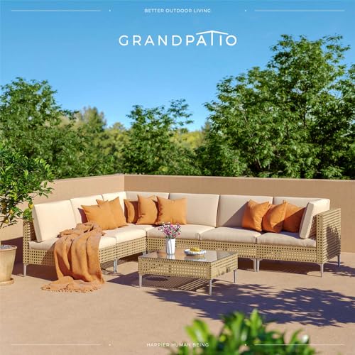 Grand Patio 7-Piece Wicker Patio Furniture Set, Boho Outdoor Conversation Set Sectional Sofa With Water Resistant Thick Cushions And Coffee Table thumb #1