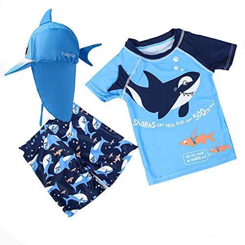 Boys' 2-Piece UPF 50+ Rash Guard and Swimsuit Trunks Set (Blue Shark, 18-24 Months)