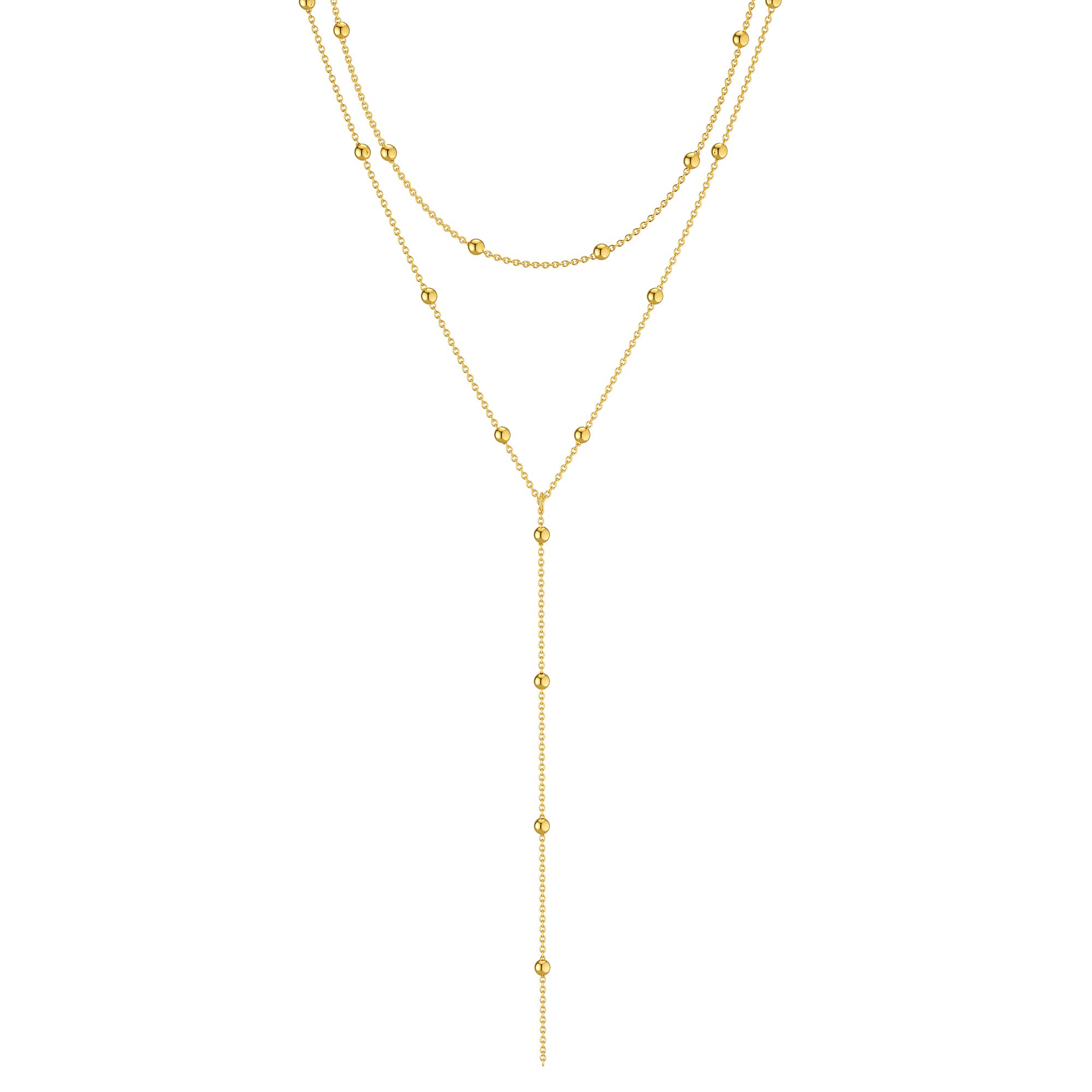 Foxgirl Lariat Gold Necklace for Women Dainty Long Necklace 14K Gold Plated/Silver Y-Shaped Pendant Necklace Trendy Layered Cubic Zirconia Bead Chain Drop Necklace Simple Gold Jewelry for Women Gift