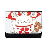 DIYthinker Kirschblüten Fat Glück Vermögens-Katze-Fan Japan Kultur Multi-Funktions-Leder-Mappen-Karten-Geldbeutel-Geschenk Mehrfarbig